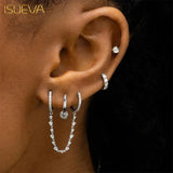 Zircon Double Hoop Earrings - Plated Chain Dangle
