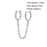 Zircon Double Hoop Earrings - Plated Chain Dangle
