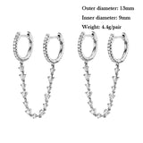 Zircon Double Hoop Earrings - Plated Chain Dangle