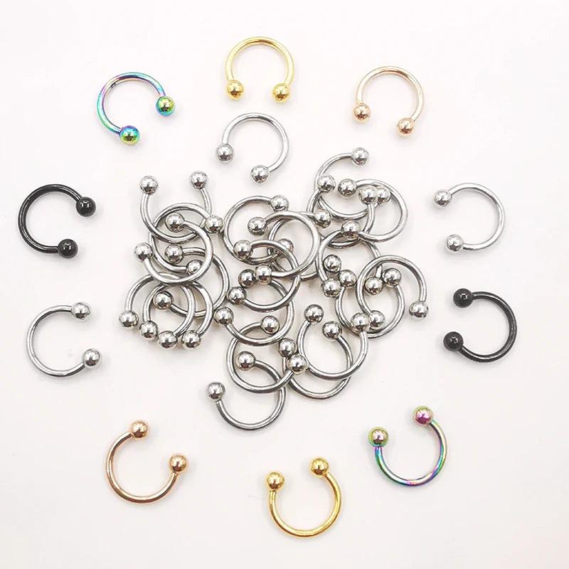 20 Pcs 16G Stainless Circular Barbells Horseshoe Nose Lip Ring Eyebrow Studs