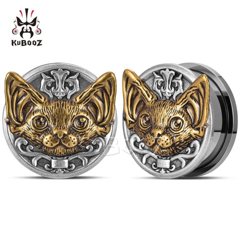 Stainless Steel Cat Ear Expanders Tunnels Plugs Body Piercing Jewelry