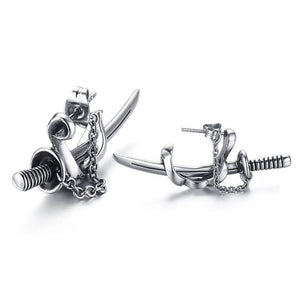 Men's Samurai Sword Stud Earrings Stainless Steel Punk Style