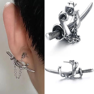 Men's Samurai Sword Stud Earrings Stainless Steel Punk Style