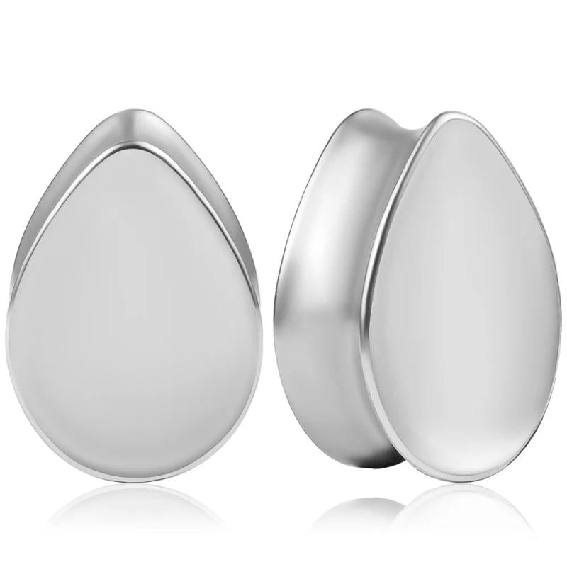 2PCS Stainless Steel Water Drop Ear Tunnels Teardrop Gauge Body Piercing Jewelry