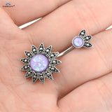 Vintage Sunflower Navel Piercing Jewelry Purple Round Gem Belly Button Rings