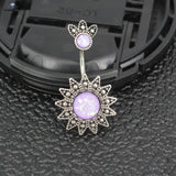 Vintage Sunflower Navel Piercing Jewelry Purple Round Gem Belly Button Rings