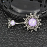 Vintage Sunflower Navel Piercing Jewelry Purple Round Gem Belly Button Rings