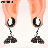 Vanku 2PCS Moth Saddle Ear Plugs Stainless Steel Gauges Tunnels