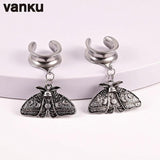 Vanku 2PCS Moth Saddle Ear Plugs Stainless Steel Gauges Tunnels