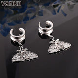Vanku 2PCS Moth Saddle Ear Plugs Stainless Steel Gauges Tunnels
