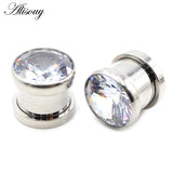 2pcs 4-16mm Stainless Steel Zircon Crystal Ear Tunnels Gauges Body Piercing