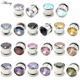 2pcs 4-16mm Stainless Steel Zircon Crystal Ear Tunnels Gauges Body Piercing