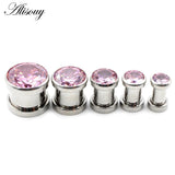 2pcs 4-16mm Stainless Steel Zircon Crystal Ear Tunnels Gauges Body Piercing