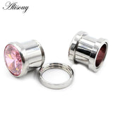 2pcs 4-16mm Stainless Steel Zircon Crystal Ear Tunnels Gauges Body Piercing