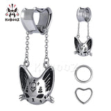 Cat Ear Tunnels Gauges Plugs Pendant Stainless Steel Earring Set