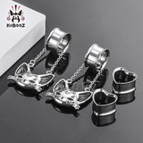 Cat Ear Tunnels Gauges Plugs Pendant Stainless Steel Earring Set