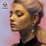 Cat Ear Tunnels Gauges Plugs Pendant Stainless Steel Earring Set