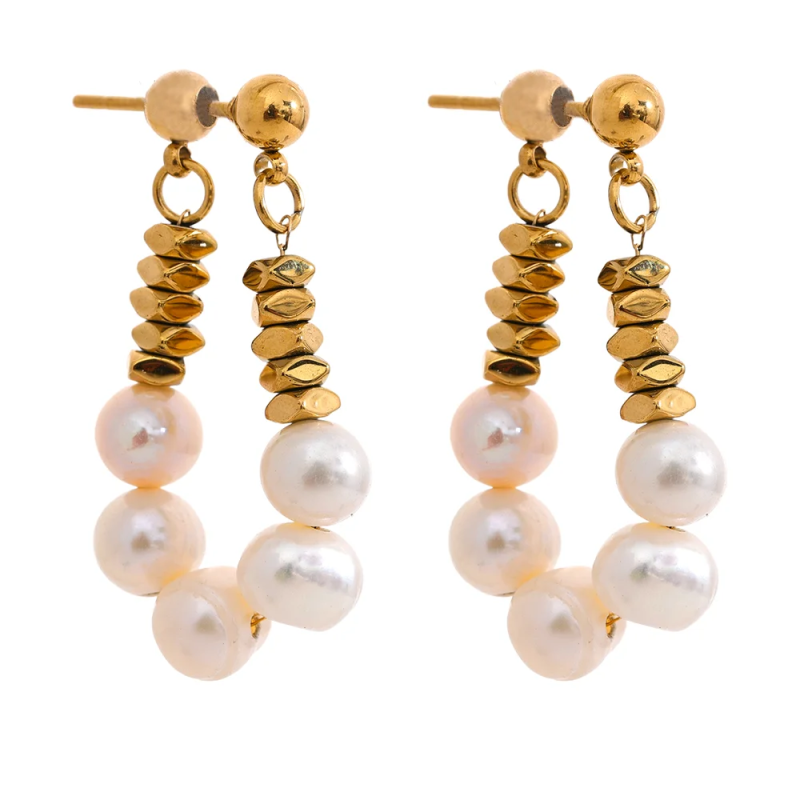 High Stainless Steel Freshwater Pearl Hoop Earrings