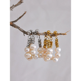 High Stainless Steel Freshwater Pearl Hoop Earrings