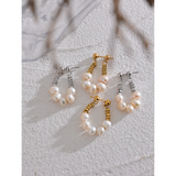 High Stainless Steel Freshwater Pearl Hoop Earrings