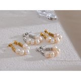 High Stainless Steel Freshwater Pearl Hoop Earrings
