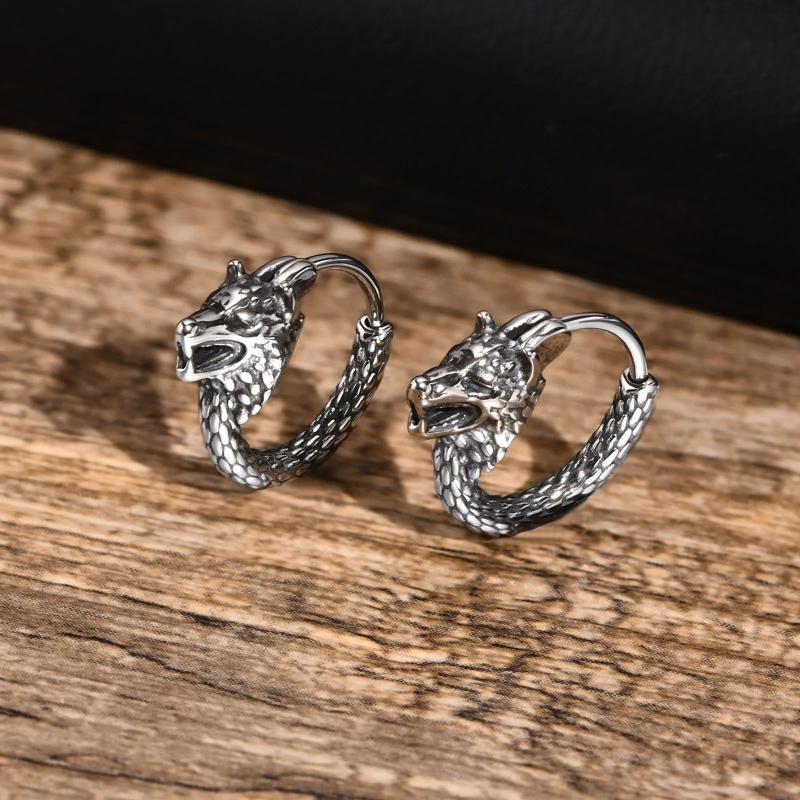 Punk Wolf Head Hoop Earrings for Men, Rock Animal Small Hoops