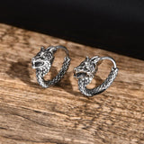 Punk Wolf Head Hoop Earrings for Men, Rock Animal Small Hoops