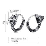 Punk Wolf Head Hoop Earrings for Men, Rock Animal Small Hoops