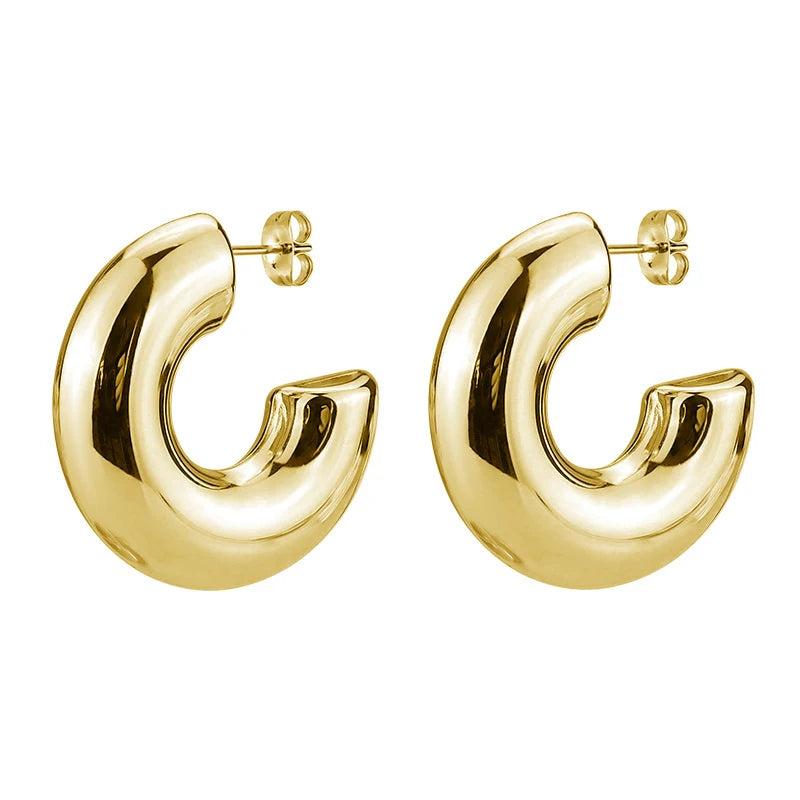 Chunky Hoop Earrings Stainless Steel Thick Hollow Lightweight