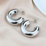 Chunky Hoop Earrings Stainless Steel Thick Hollow Lightweight