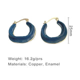 Navy Enamel Copper Hoop Earrings Vintage Geometric Item Party C1204