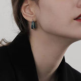 Navy Enamel Copper Hoop Earrings Vintage Geometric Item Party C1204