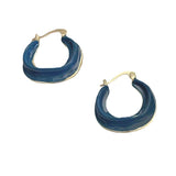 Navy Enamel Copper Hoop Earrings Vintage Geometric Item Party C1204