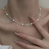 925 Silver Pearl Long Chain Choker Necklace For Women
