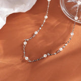 925 Silver Pearl Long Chain Choker Necklace For Women