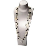 Vintage Lady Camellia Pearls Flower Long Necklace Chain Double Layers Jewelry