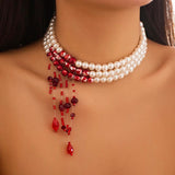 Crystal Pearl Necklace Tassel Beads Chokers Y2K Girls Jewelry