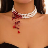 Crystal Pearl Necklace Tassel Beads Chokers Y2K Girls Jewelry