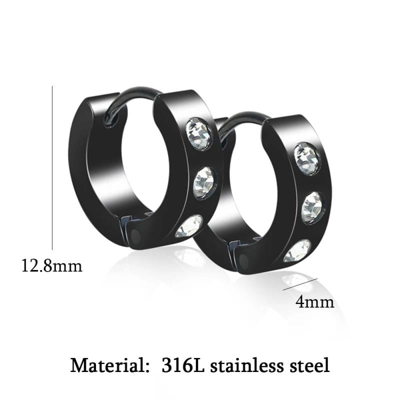 Stainless Steel Zircon Hoop Earrings Punk Style Vintage Sliver