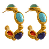 Colorful Hoop Earrings Natural Stone 18k Plated High Jewelry