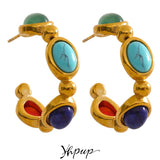 Colorful Hoop Earrings Natural Stone 18k Plated High Jewelry