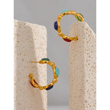 Colorful Hoop Earrings Natural Stone 18k Plated High Jewelry