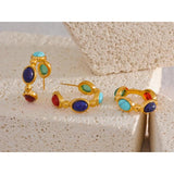 Colorful Hoop Earrings Natural Stone 18k Plated High Jewelry