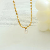 French Light Pearl Pendant Necklace Women Stainless Steel 18k Plated