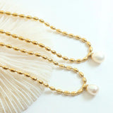 French Light Pearl Pendant Necklace Women Stainless Steel 18k Plated