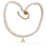 Freshwater Pearl Beads Necklace for Women Vintage Choker Initial Charms Pendant