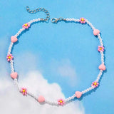Boho Y2k Rice Beads Woven Heart Necklace for Women