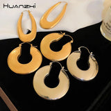 Golden Titanium U-shaped Earrings for Women Girls