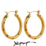 32mm Hoop Earrings with Colorful Cubic Zirconia, Stainless Steel, Rust-Proof