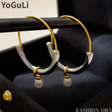 Modern Jewelry Brass Metal Pearl Hoop Earrings for Women